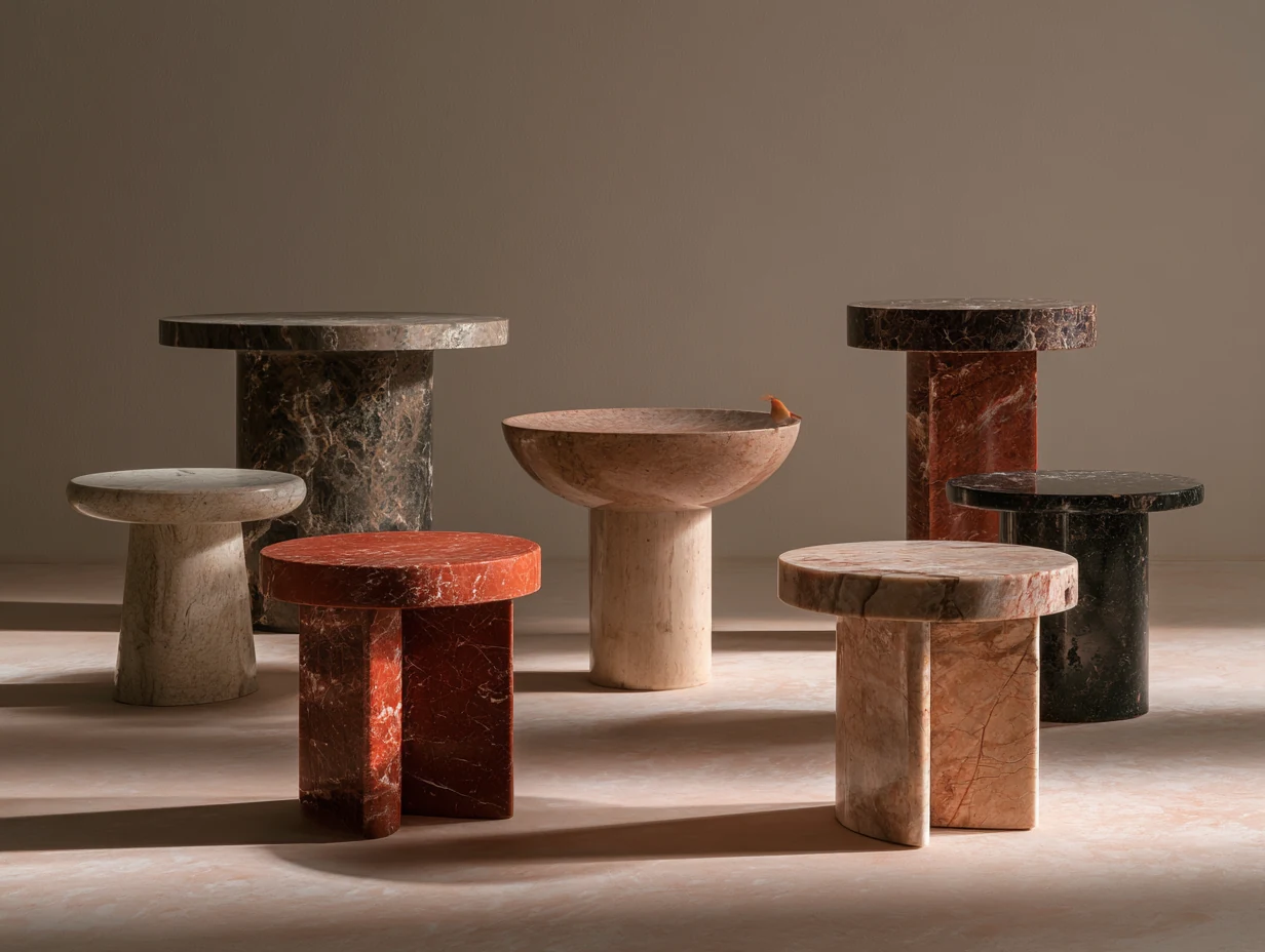 A set of small pedestal side tables